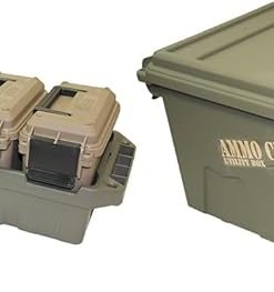 MTM AC5C 5-Can Ammo Crate Mini, Convenient size, Store 650 rounds of 9mm bulk ammo, Stackable & ACR7-18 Ammo Crate Utility Box, Large, Green, Forest Green/Black