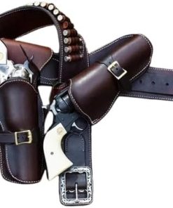 Western Leather Double Gun Holster Belt – Hand-Crafted Cowboy Revolver Pistol Rig in Rich Brown