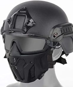 DALYNN Unisex Adult Tactical Helmet and Full Face Protective Mask, with Detachable Anti-Fog Goggles, Suitable for Outdoor Paintball, CS Game, Motorcycling