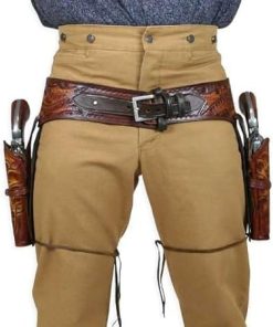 Western Dual Gun Belt Holster, Vintage Revolver Double Holster Belt Cowboy Adjustable Belt Leather Gun Cover for Cosplay Gear (Brown)