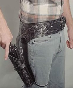 38/357 Caliber Western Leather Gun Holster & Belt – Cowboy Style Single Drop Rig Standard Barrel – Authentic Handmade Hand Tooled 2