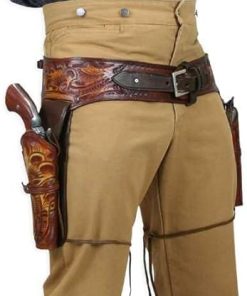 Western Dual Gun Belt Holster, Vintage Revolver Double Holster Belt Cowboy Adjustable Belt Leather Gun Cover for Cosplay Gear (Brown) 2