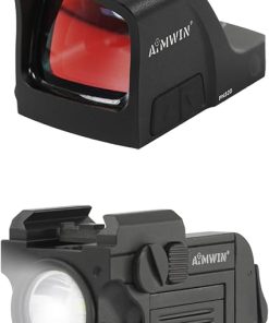 Open Reflex Sight 2 MOA Dot 32 MOA Circle Multi-Reticle Optic Bundled with Tactical Weapon Light 900 Lumens Pistol Flashlight Rechargeable LED Torch