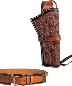 Hulara Full Grain Buff Leather 45 Colt Cartridge Belt with Cowboy Holsters for 4.75″ and 5.5″ Ammo Belt