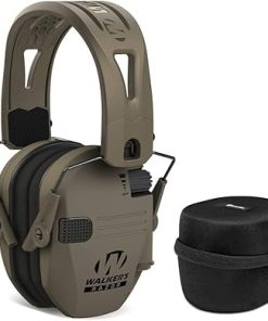 Walkers Razor Tacti-Grip Lightweight Shooting Hunting Range Slim Hearing Protection Muff (Flat Dark Earth) with FDE Rubber Headband Bundle with Hearing Protection Case (2 Items)