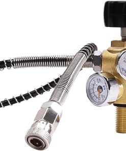 Owfeel M18x1.5 DIN Valve Scuba Adapter with Gauge, 4500Psi/300Bar High Pressure Compressor Pcp Paintball Filling Station,24 inch Soft Hose Pcp Charging Valve for Air Tank, PCP Air Rifle, Paintball