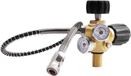 Owfeel M18x1.5 DIN Valve Scuba Adapter with Gauge, 4500Psi/300Bar High Pressure Compressor Pcp Paintball Filling Station,24 inch Soft Hose Pcp Charging Valve for Air Tank, PCP Air Rifle, Paintball