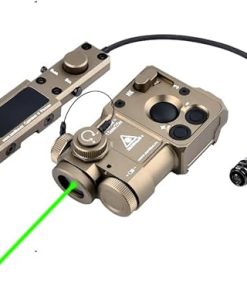 Metal PT-4 Box Laser Sights，with IR Laser + Red/Green/Blue Laser Sight，4-Level Laser Brightness，with Pressure Switch，for 20mm Rail (Green Laser DE)