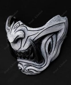 Half Face Samurai Mask Oni Mempo Japanese Ronin Demon Noh for Airsoft Paintball BB Gun Motorcycle White Joker KKD KK32 2