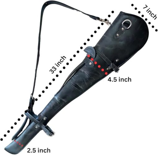 Western Hardwax Leather Shotgun Case Gun Cover 33 Inch Leather Rifle Scabbard with Adjustable Shoulder Strap (Vintage Black) - Image 2