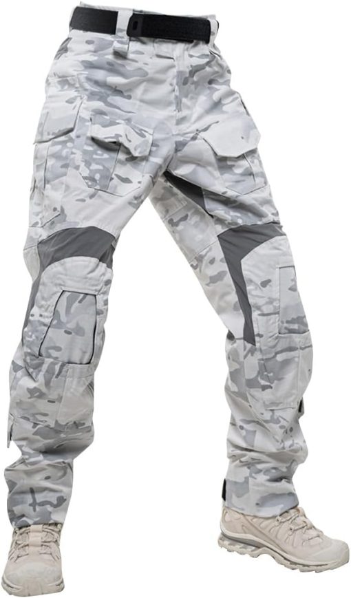 Outdoor G3 Tactical Pants with Knee Pads, Lightweight Multifunctional Combat Bottoms for Outdoor Sports (Snow Camo)