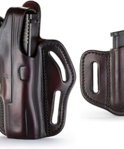 1791 Gunleather – Thumb Break Holster for XDS and Double Stack Pouch for Belts – OWB Leather Gun Holster – Right Hand – Fits Glock 17, 19, Ruger SR9, SR22, Sig Sauer P225, SW Shield MP9 MP40