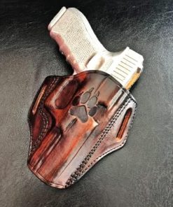 Leather Belt Holster Compatible with Glock 17 19 21 23 26 27 29 30 42 43 43x, Paw Pattern Design, Handmade, Right or Left Handed 2