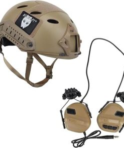 ATAIRSOFT PJ Type Tactical Paintball Airsoft Fast Helmet with Tactical Headset TAN