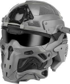 3 in 1 Airsoft Full Face Mask Tactical Helmet, Built-in Communication Headset, Anti-Fog Fan, Replaceable Lens CS Game Helmet