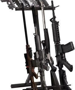 KEBE Portable Gun Rack, Freestanding Rifle & Pistol Storage Rack Stand, Heavy Duty Gun Holder Hold up to 4 Rifles & 7 Pistols, Firearm Display for Shooting Range (Black)