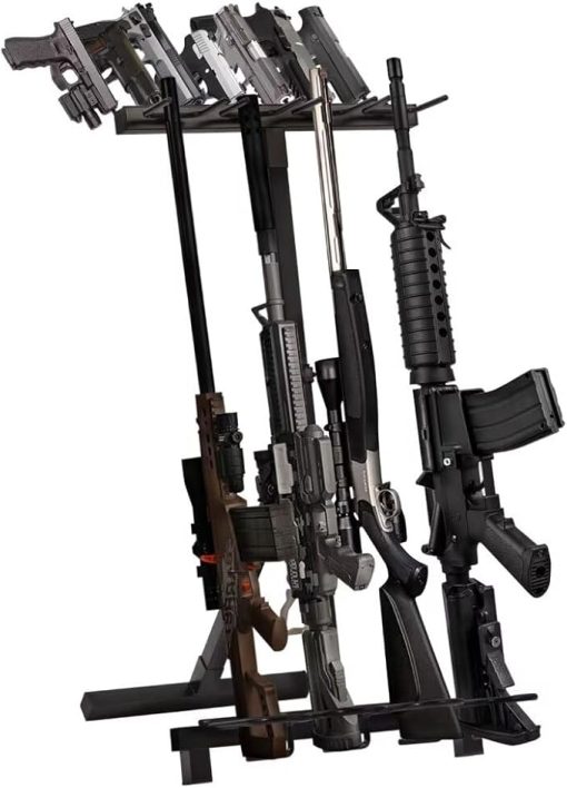 KEBE Portable Gun Rack, Freestanding Rifle & Pistol Storage Rack Stand, Heavy Duty Gun Holder Hold up to 4 Rifles & 7 Pistols, Firearm Display for Shooting Range (Black)