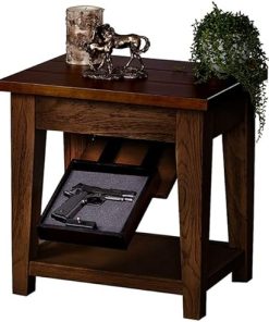Tactical Traps End Table Gun Storage with Trap Door | Compact Firearm Storage with RFID Lock | Easy Installation | Hidden Gun Compartment | 30″ X 24″ X 24″ Dark Walnut