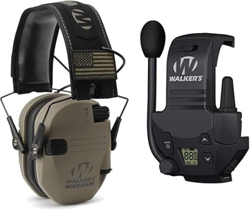 Walker's GWP-RSEMPAT-FDE Electronic Muffs & Razor Walkie Talkie Handsfree Communication up to 3 Miles Black