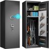 Biometric Gun Safe for Home, Large Capacity Rifle & Pistol Safe with 3 Pistol Pouches, Gun Safe Cabinet with Quick-Access Lock, Ammo Storage, No Assembly Required (57″H 14″W 12”D）