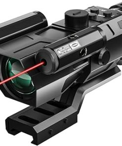4X32 Tactical Rifle Scope with Red Laser Sight Red Illuminated Reticle Prism Optics Scope with 7 Brightness Levels Upgraded Buttons and Glass Etched Reticle Hunting Scopes for 20 mm Rail Mount