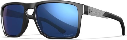 Wiley X WX Apex Sunglasses Safety Glasses for Men Shatterproof UV Eye Protection for Combat, Shooting Captivate Polarized Blue Mirror Lenses Matte Grey Frames
