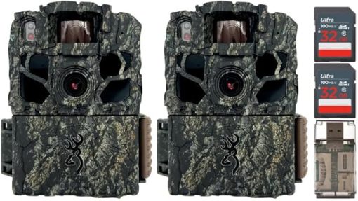 Browning Trail Cameras Dark Ops FHDR 26MP 4 Infrared LED Night Vision Camera (2-Pack) Bundle with 32GB Memory Card (2-Pack) and All-in-One High-Speed Card Reader (5 Items)