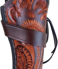 Cross Draw Western Gun Holster – Handmade Full Grain Leather – Hand Tooled – Fits 4” to 6.5” Barrel Revolvers – .22, .38/357, .44/45 Cal – Right Hand – Cowboy Style