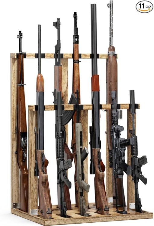 Indoor Gun Racks, Wooden Free Standing Heavy Duty Shotgun Display Rack, Rifle Stand Organizer, 12 Rifles Storage Holder Wood Gun Rack (Carbonized Black) (Carbonized Black, 1 Pack)