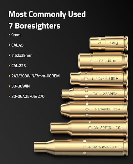 CVLIFE Bore Sight Laser for Cal.223/5.56MM/9MM/7.62X39MM/30-30/30-06/.243/308/.45acp Caliber for Scope Brass Bore Sighter Kit for Hunting with Batteries (Specific Chamber Type) 2 CVLIFE Bore Sight Laser for Cal.223/5.56MM/9MM/7.62X39MM/30-30/30-06/.243/308/.45acp Caliber for Scope Brass Bore Sighter Kit for Hunting with Batteries (Specific Chamber Type) - Image 2