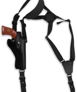 Barsony New Black Leather Cross Harness Vertical Shoulder Holster for 4″ 38 357 44 Revolvers
