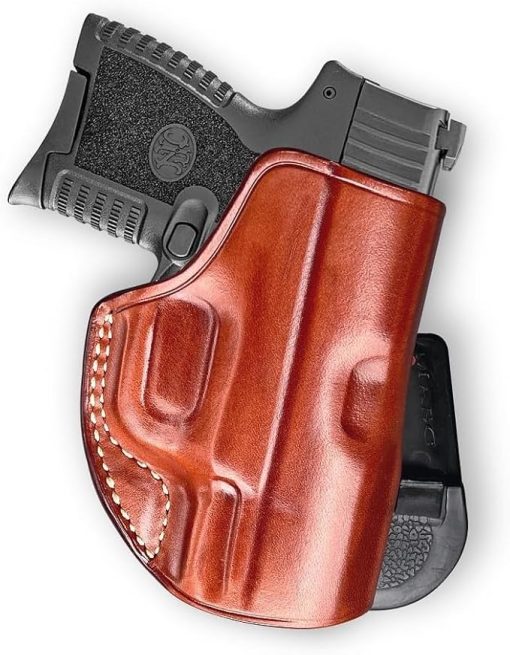 Leather OWB Paddle Holster with Open Top Fits FNH FN Reflex Micro Compact 9mm 3.3" Barrel, Right Hand Draw, Brown Color #1661#