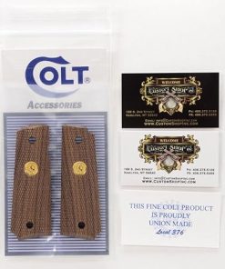 Colt Series 70 1911 Factory Original Wood Grips. Gold Medallions. New, Brown