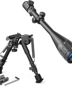 Beileshi 6-24X50 AOEG Optics Hunting Rifle Scope with 6-9 Inches Tactical Bipod Adjustable Spring Return