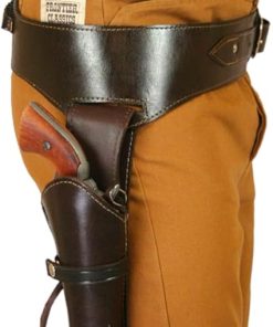 Western Leather Gun Holster with Belt for .44/.45 Cal Revolvers – Fits 4” to 6.5” Barrel – Handmade – Chocolate Brown or Black-Compatible with Heritage Rough Rider- Colt SAA Peacemaker- Uberti