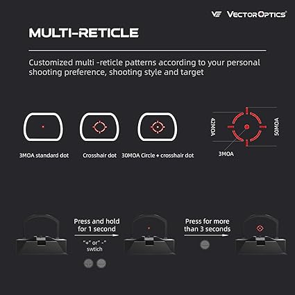 Vector Optics Frenzy 1x17x24 Multi Reticle Red Dot Sight, Tactical Pistol Reflex Scope, Slim Profile Motion Awake, 3MOA Circle Dot, SCRD-M43 2 Vector Optics Frenzy 1x17x24 Multi Reticle Red Dot Sight, Tactical Pistol Reflex Scope, Slim Profile Motion Awake, 3MOA Circle Dot, SCRD-M43 - Image 2
