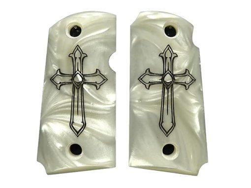 Pearl Cross Engraved Kimber Micro 9 Grips