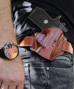 Leather Pancake OWB Belt Holster Open Top Fits FNH FN Reflex Micro Compact 9mm 3.3” Barrel, Right Hand Draw, Brown Color #1661# 2