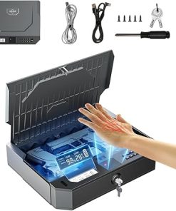 World’s 1st Palm Vein Biometric Gun Safe [0.09s Smart Unlock] [10X Military Anti-Pry/Drop] Handgun Pistol Safe with Keypad+Key Lock for Home Nightstand Bedside & Car – Space Grey