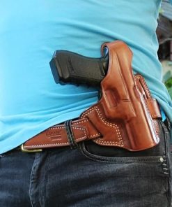 Leather OWB Three Slot Pancake Holster with Thumb Break for, Sigg P320-XTEN 10mm 5″ Barrel, Right Hand Draw, Brown Color #1651# 2