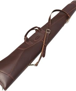 TOURBON Vintage Genuine Leather Shotgun Gun Case Scoped Rifle Bag