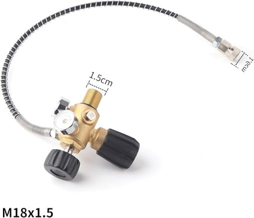Owfeel M18x1.5 DIN Valve Scuba Adapter with Gauge, 4500Psi/300Bar High Pressure Compressor Pcp Paintball Filling Station,24 inch Soft Hose Pcp Charging Valve for Air Tank, PCP Air Rifle, Paintball - Image 2