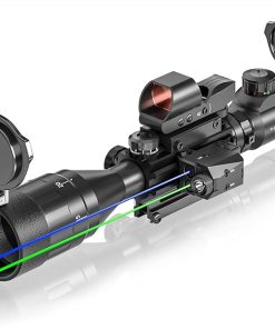 4-16×50 AO Rifle Scope Combo Red/Green Dual Illuminated Optics with Tail Switch Green Laser Sight Reflex 4 Holographic Reticle Red/Green Dot Sight for Rail Mount 5 Modes Flashlight