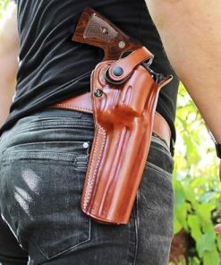Premium Leather Three Slot Belt Holster with Retention Strap Fits S&W N-Frame .44 Model 29/629 Standard 6″ Barrel, R/H Draw, Brown Color #1439# 2