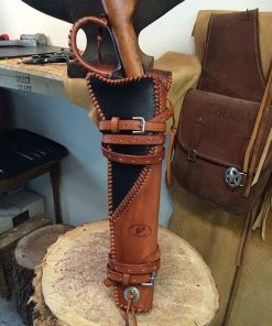 Rossi Ranch Hand Leather Scabbard Holster with Belt Loop and Shoulder Strap for Mares Leg (Black and Brown), GH-05