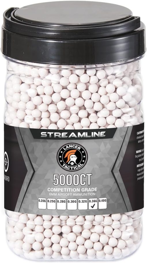 Lancer Tactical 5,000 Round 6mm Airsoft Pellets 0.20g-0.40g, Bucket Size Streamline Competition Grade BBS - Made in Taiwan