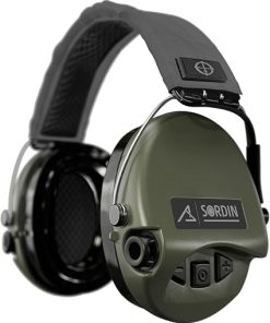 Sordin ACE Schakal Electronic Capsule Hearing Protectors – for Hunting & Shooting Sports – Grey Headband & Green Capsules