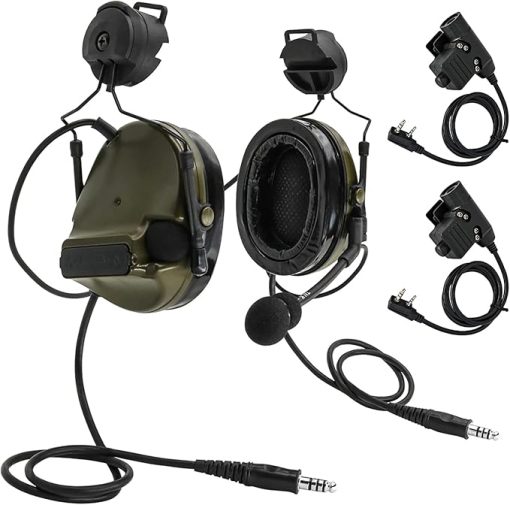 HEARFALCOM Double Comta iii Tactical Headset ARC Helmet Rail Mount Civilian Version and PTT Adapter U94 PTT Compatible Kenwood Plug Walkie-Talkie