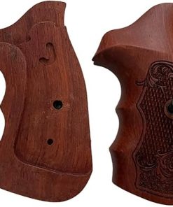 New Handmade reproductive Padauk Wood Grips Compatible with 5&W J Frame Square Butt, Flower Engraved, Opened Back, Thai Handmade #JS1 2