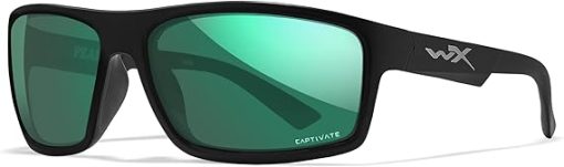 Wiley X Peak Captivate Polarized Sunglasses, Safety Glasses for Men and Women, UV Eye Protection for Shooting, Fishing, Biking, and Extreme Sports, Matte Black Frames, Green Mirror Tinted Lenses